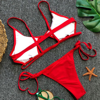 Cutout Tie Side String Thong Strappy Bralette Brazilian Two Piece Bikini Swimsuit