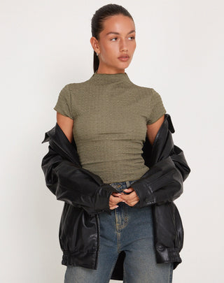 Elton High Neck Top in Khaki