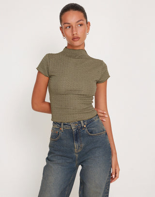 Elton High Neck Top in Khaki