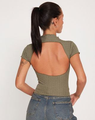 Elton High Neck Top in Khaki