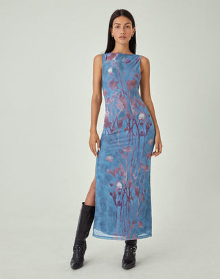 Midi Dress in Lumen Mesh Blue