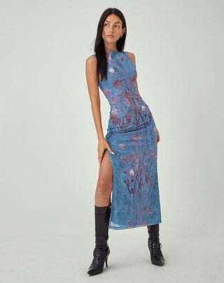 Midi Dress in Lumen Mesh Blue