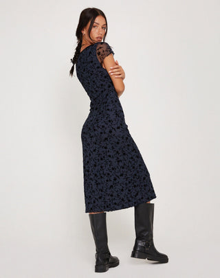 Vilinia Midi Dress in Pretty Petal Flock Black